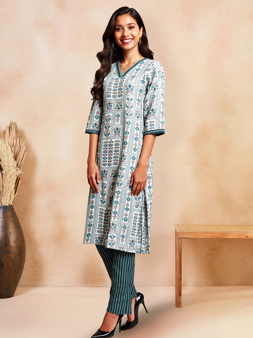 Picture of Boho Blossom Traditional with a Modern Twist Printed Straight Kurta with Pant Set
